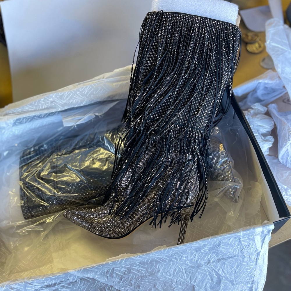 INC fringe sparkled boots